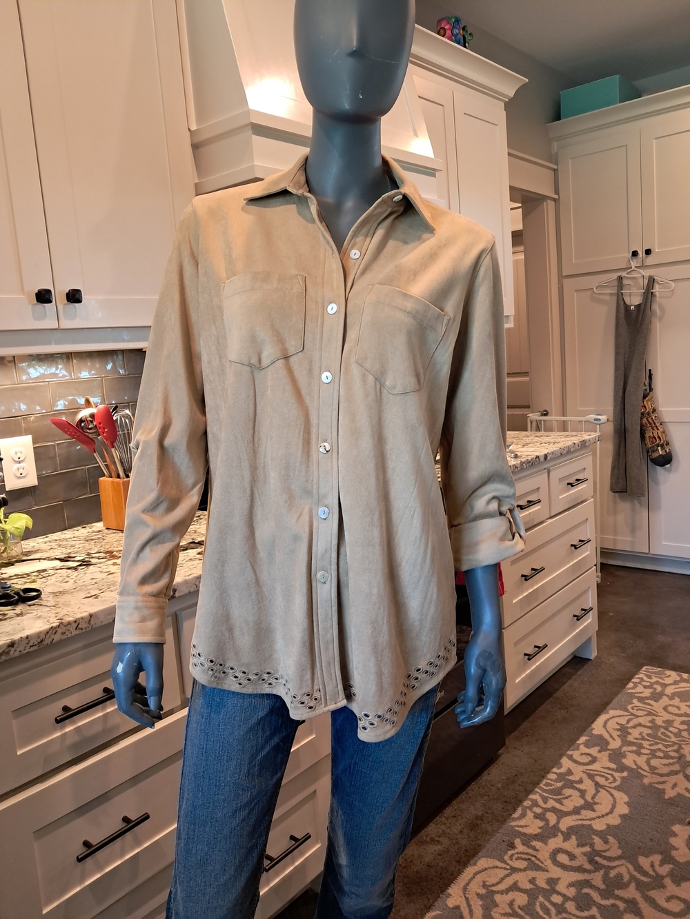 John Mark Beige Button-Down Shirt